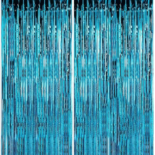 Image of Crosize 8 Pack 3.3 x 9.9 ft Blue Foil Fringe Curtains Party Decorations, Blue Tinsel Curtain Backdrop for Parties, Door Streamers, Glitter Streamer Backdrop for Birthday Decoration