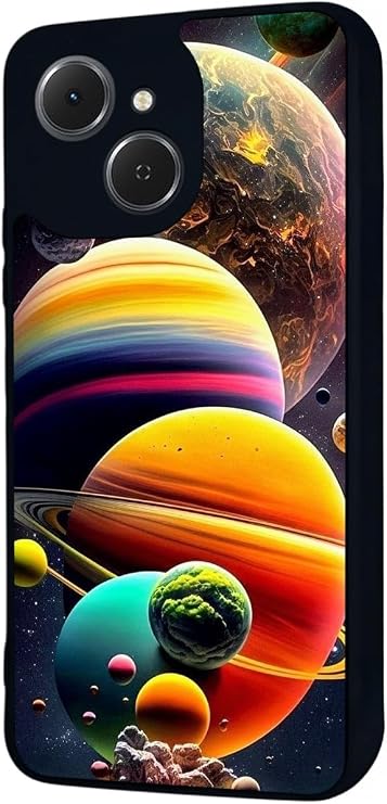 Tecno Spark 40C ile Uyumlu Kılıf, Yumuşak Silikon, Koruyucu, Şok Emici, Uzay Tasarımı, Siyah