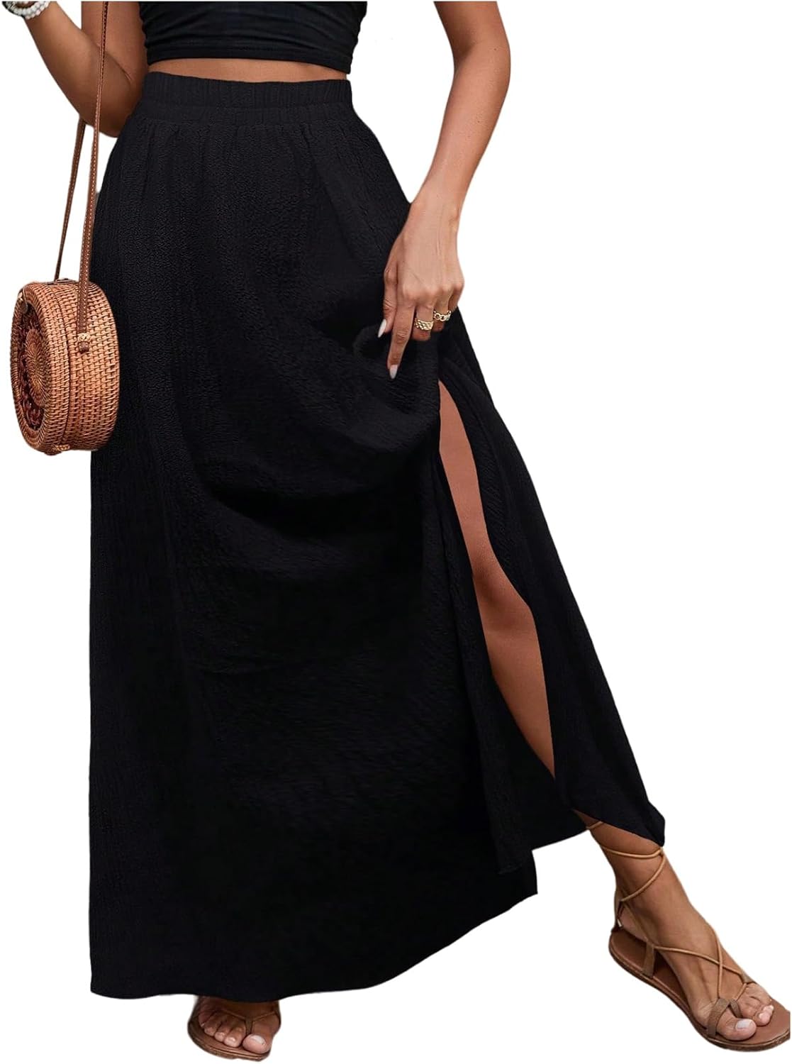 GORGLITTER Women's Boho Slit Maxi Skirt Summer Trendy Vacation Fashion High Waisted Split Flowy A Line Long Skirts