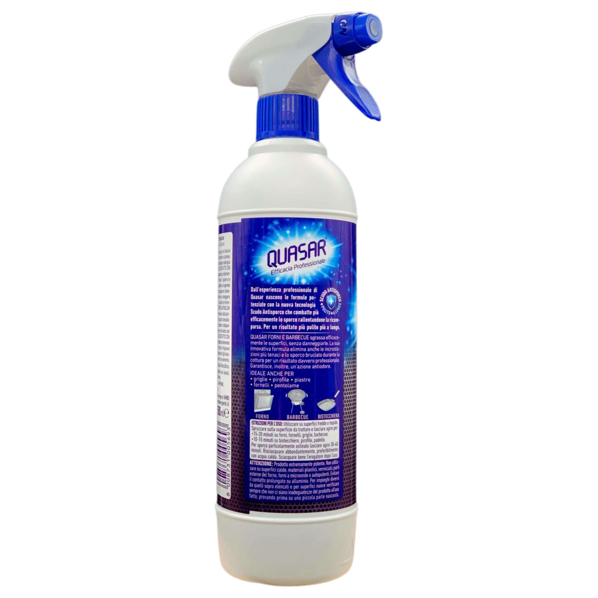 SET QUASAR: 2x Detergente Spray FORNI & BARBECUE, Sgrassante, Disincrostante e Antiodore 580ml + Panno In Lattice SOFT, Formato 30x30