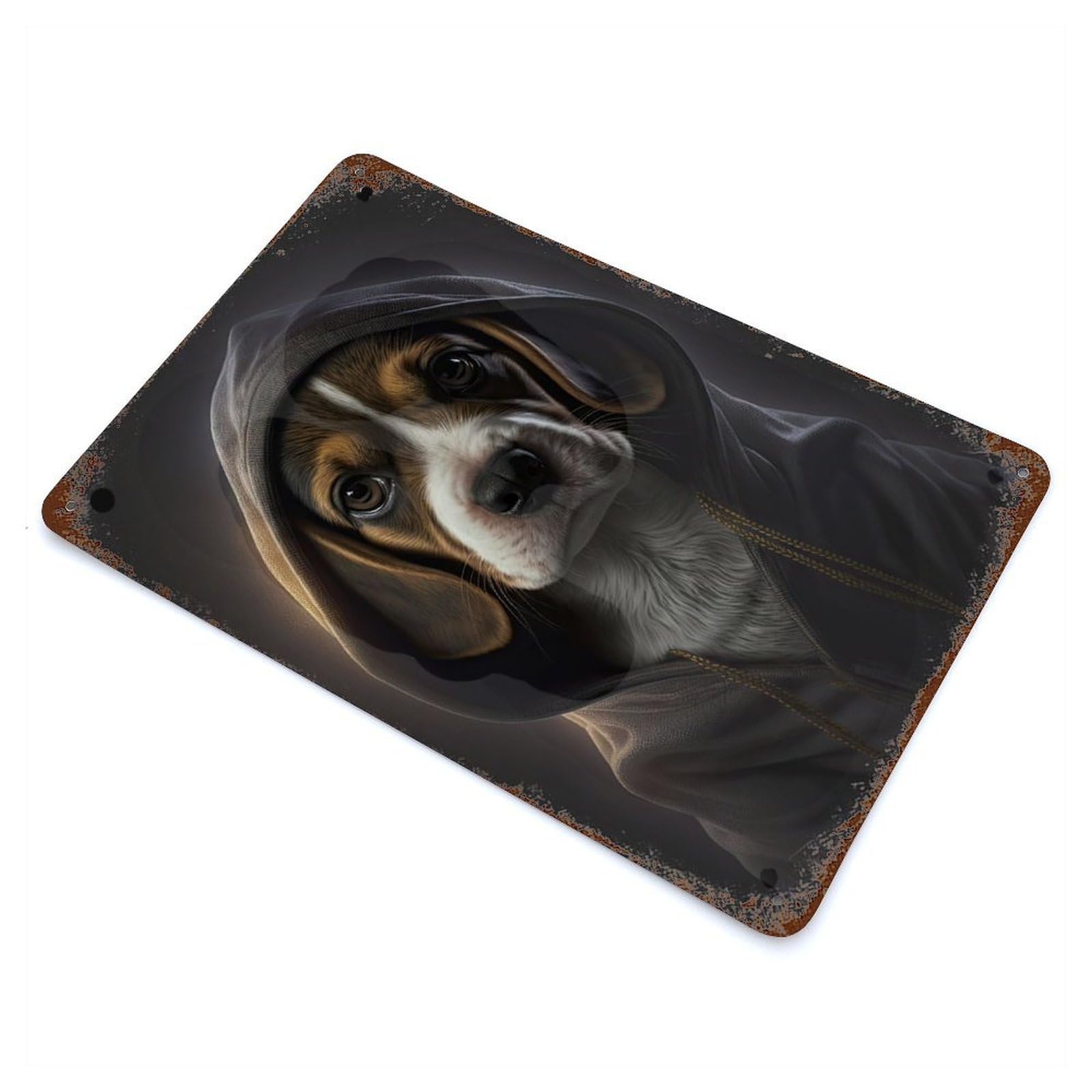 Beagle with A Hoodie Rust Effect Tin Sign 11.8"x7.9", Ideal for Farmhouse, Kitchen And Entryway Decor