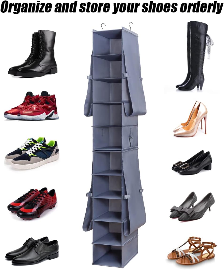 Shoe Rack Closet Hanging Boot Organizer for Closet Shoes Organizer Hanging Shoe Boots Storage Holder Shoe Closet Organizer, 10-Shelf 4 Pockets