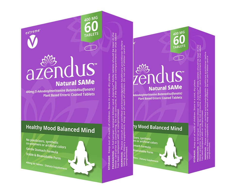 Azendus Mood 400mg 2-Boxes of S-Adendosylmethionine Butanedisulfonate (SAM-e) 120 Enteric Coated Tablets - Vegan, Gluten Free, Soy Free