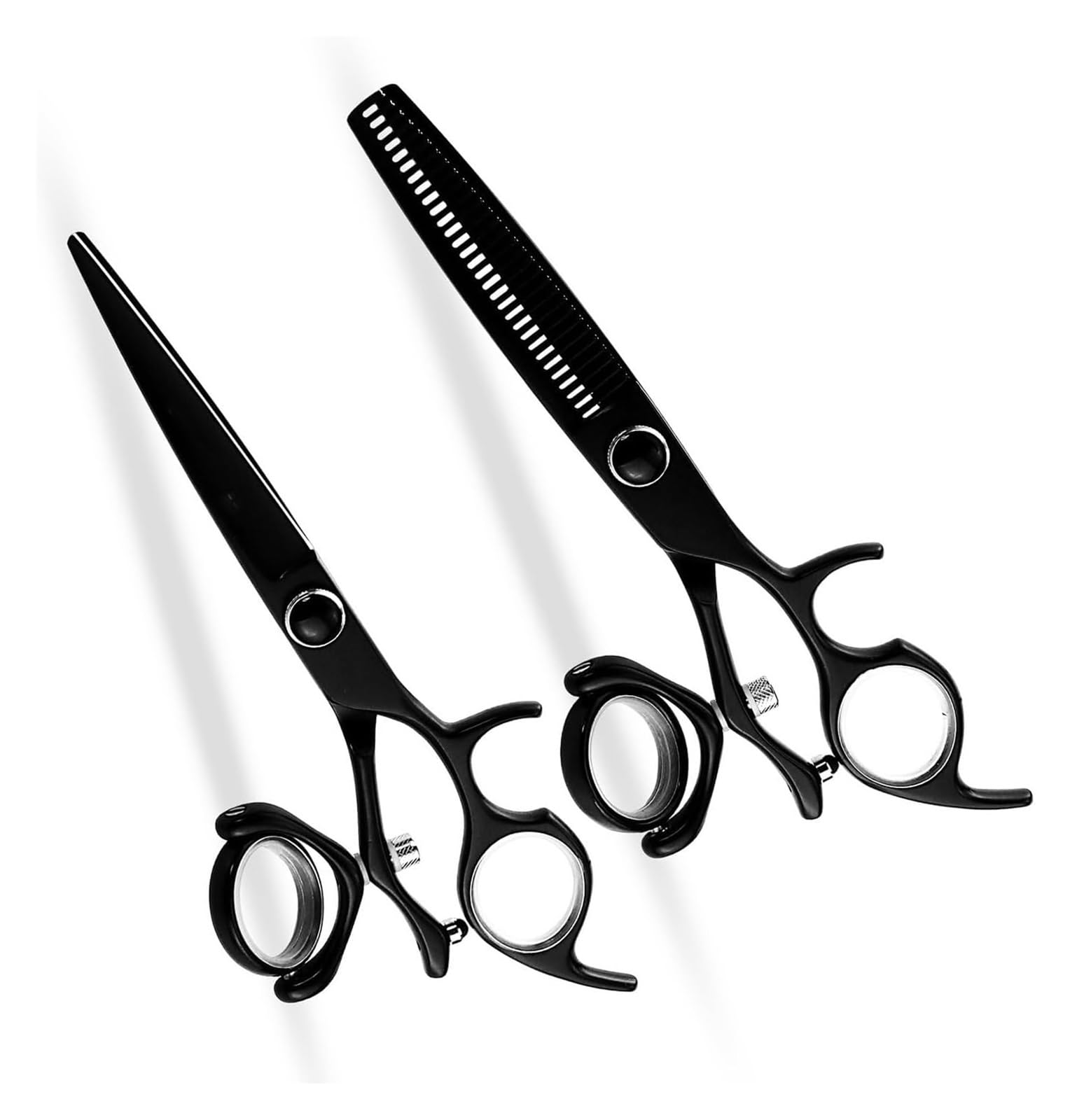 Cesoie for tagliare i capelli con pollice girevole da 5,5 pollici - Forbici nere giapponesi 440C con rotazione di 360 gradi for parrucchieri professionisti(Set)