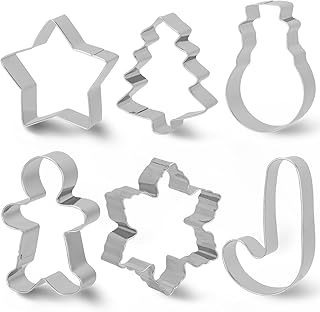 6 Pcs Metal christmas shapes Cookie Cutter Set,GingerbreadMan,Christmas Tree,Snowflake, Candy Cane, Star and SnowMan for B...