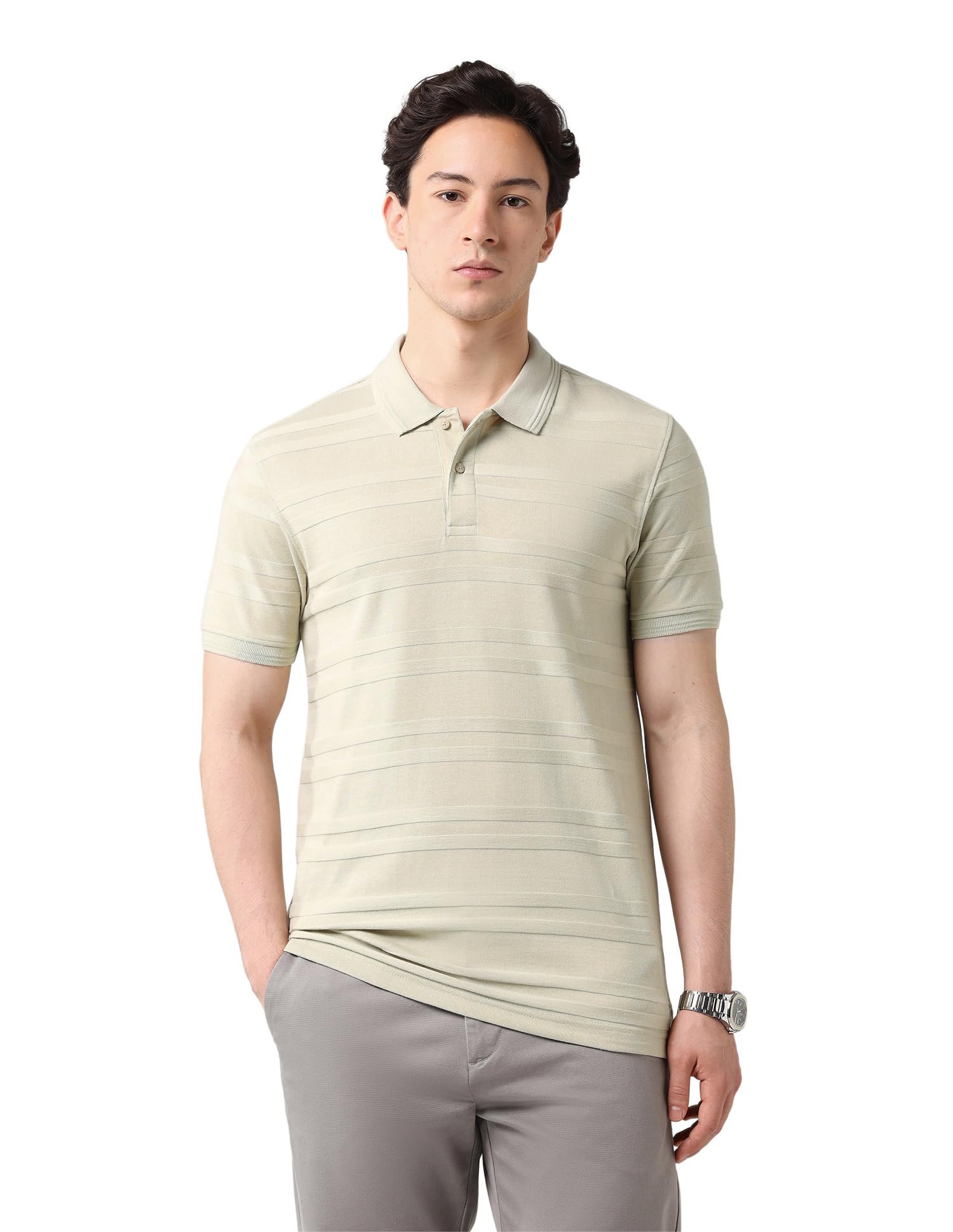 Horizontal Striped Regular Fit Polo Shirt Pistachio Green-image-35