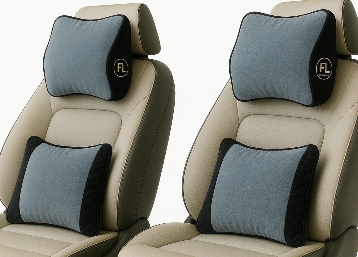 Velvet Car Neck Rest Cushions & Pillow Backrest Set –Fiber-Filled Dual Cushion Combo for Cars – Soft & Supportive Ergonomic Pillows – Pack of 4 (2 Neck + 2 Back,Blue-Black)-image-19