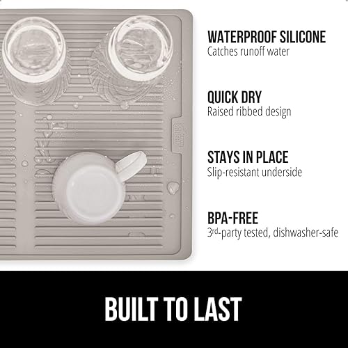 Miniatura 2 de GORILLA GRIP Tapete de secado de platos de silicona patentado 100% sin BPA para encimera de cocina, diseño acanalado para atrapar agua, fácil de