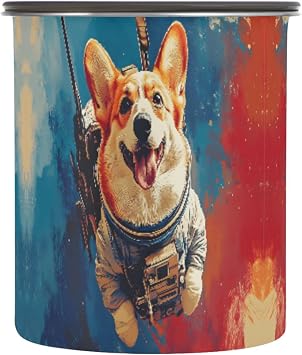 Stainless Steel Coffee Storage Containers with Airtight Lid, Corgi Dog Astronaut Art 17oz Food Storage Container Kitchen Canister for Tea, Coffee Beans, Ground, Sugar Storage