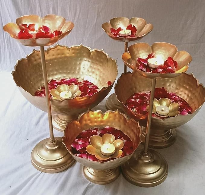 M M-Bowl Hammered Urli Candle Stand with Floating Diya | Urli for Home Decor and Festival Decor Urli Show Piece for Floating Flowers Diya - 9 Pieces Combo (Iron) (B0DD4GSYDG) Amazon Price History, Amazon Price Tracker