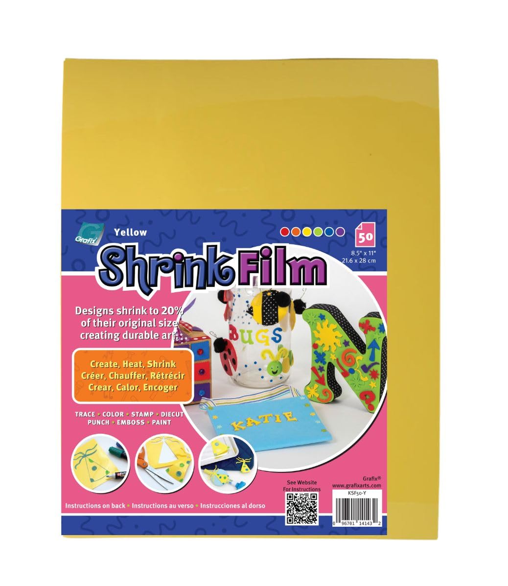 Grafix Shrink Film, Yellow Opaque, 8.5 x 11 in, Pack of 50