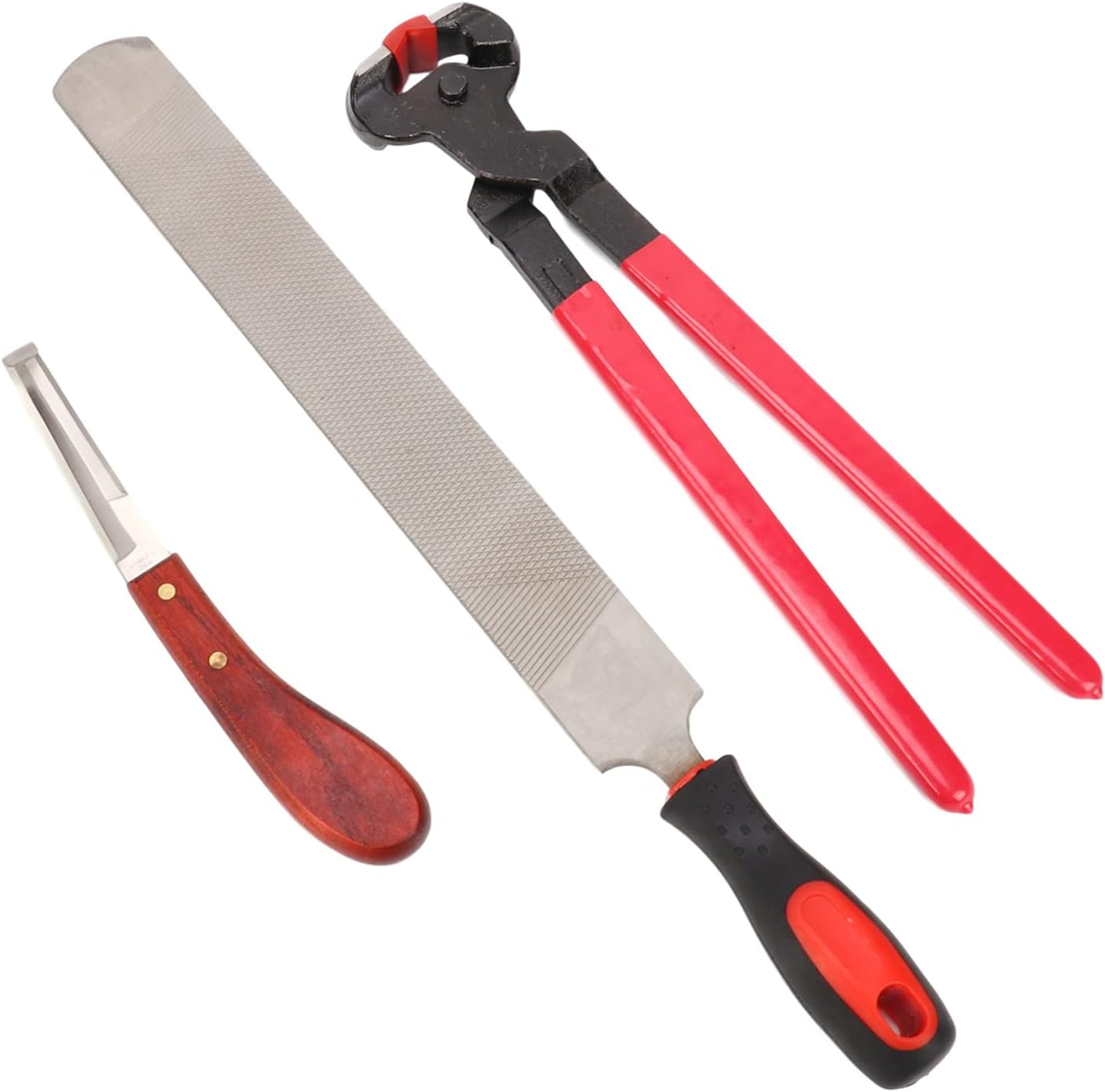 aleawol 3Pcs Horse Farrier Hoof Trim Tool Kit, Farriers Hoof Nipper Double Sided Hoof Rasp, 14Inch Professional Horses Hoof Trimming Tools, Horse Hoof Care Accessories