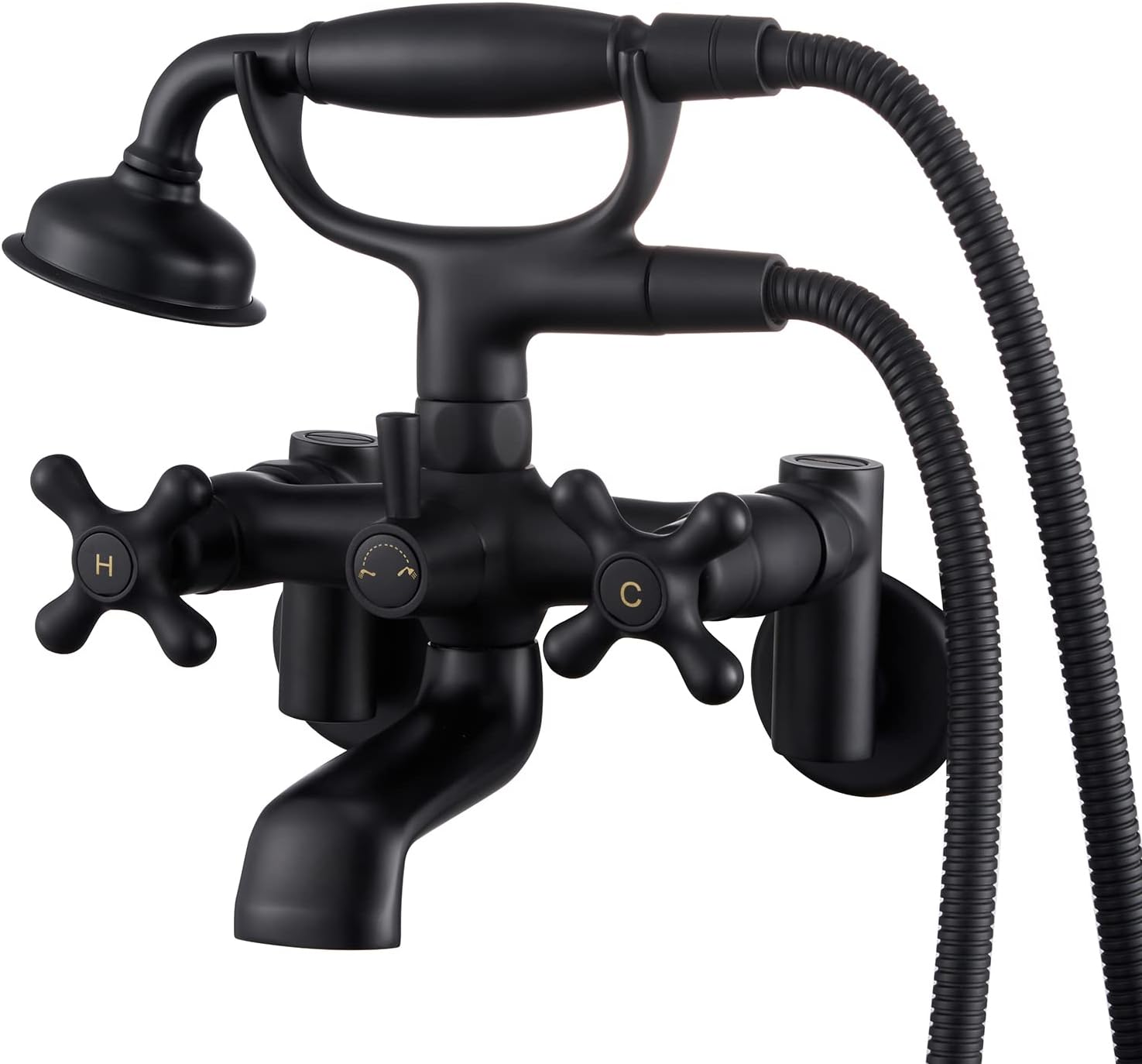 Clawfoot Tub Faucet Wall Mount Tub Filler Black Vintage Brass Bathtub Faucets with Telephone Shaped Hand Shower