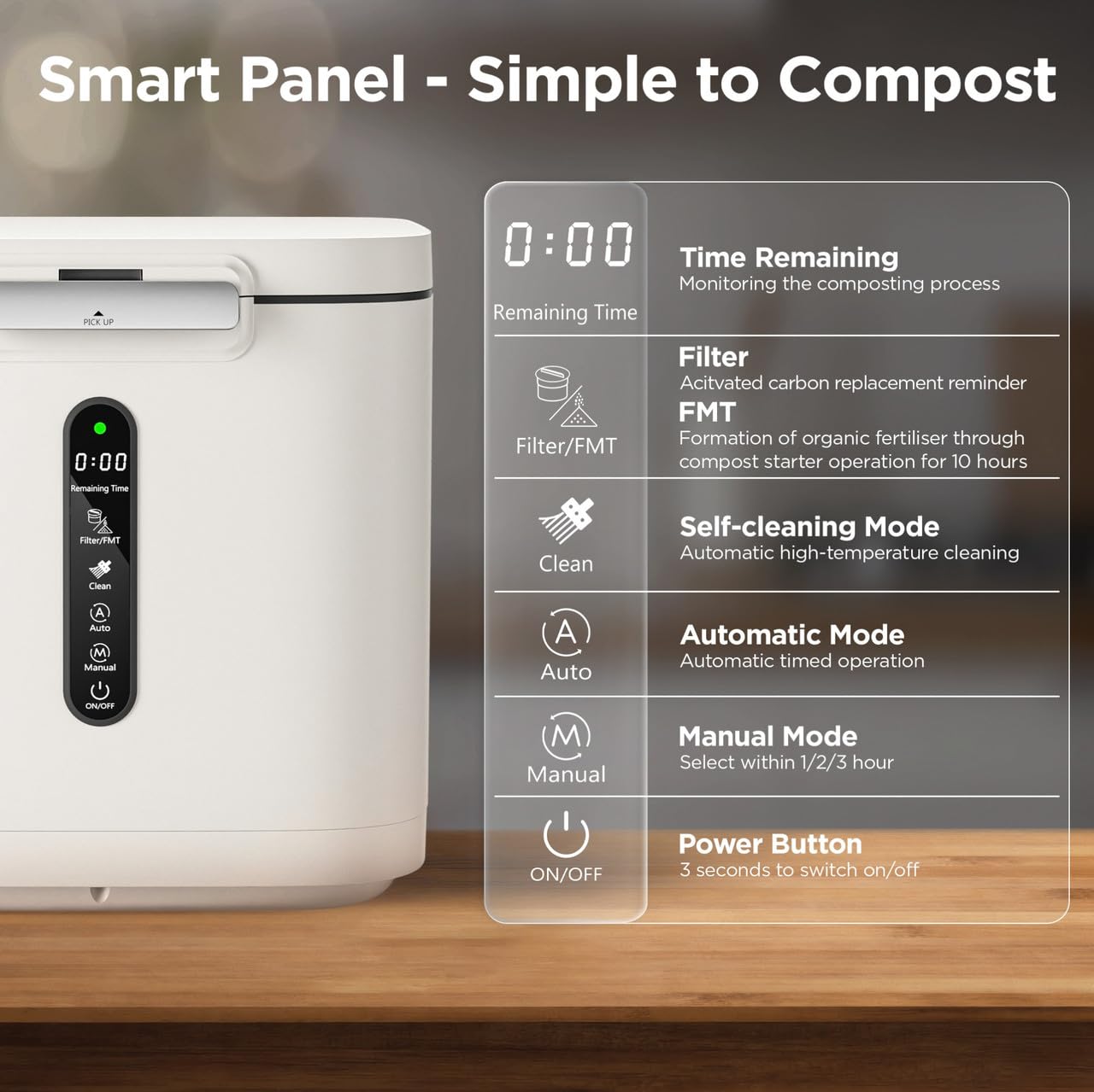 Compostiera elettrica 4L con finestra visibile, bidone intelligente del
