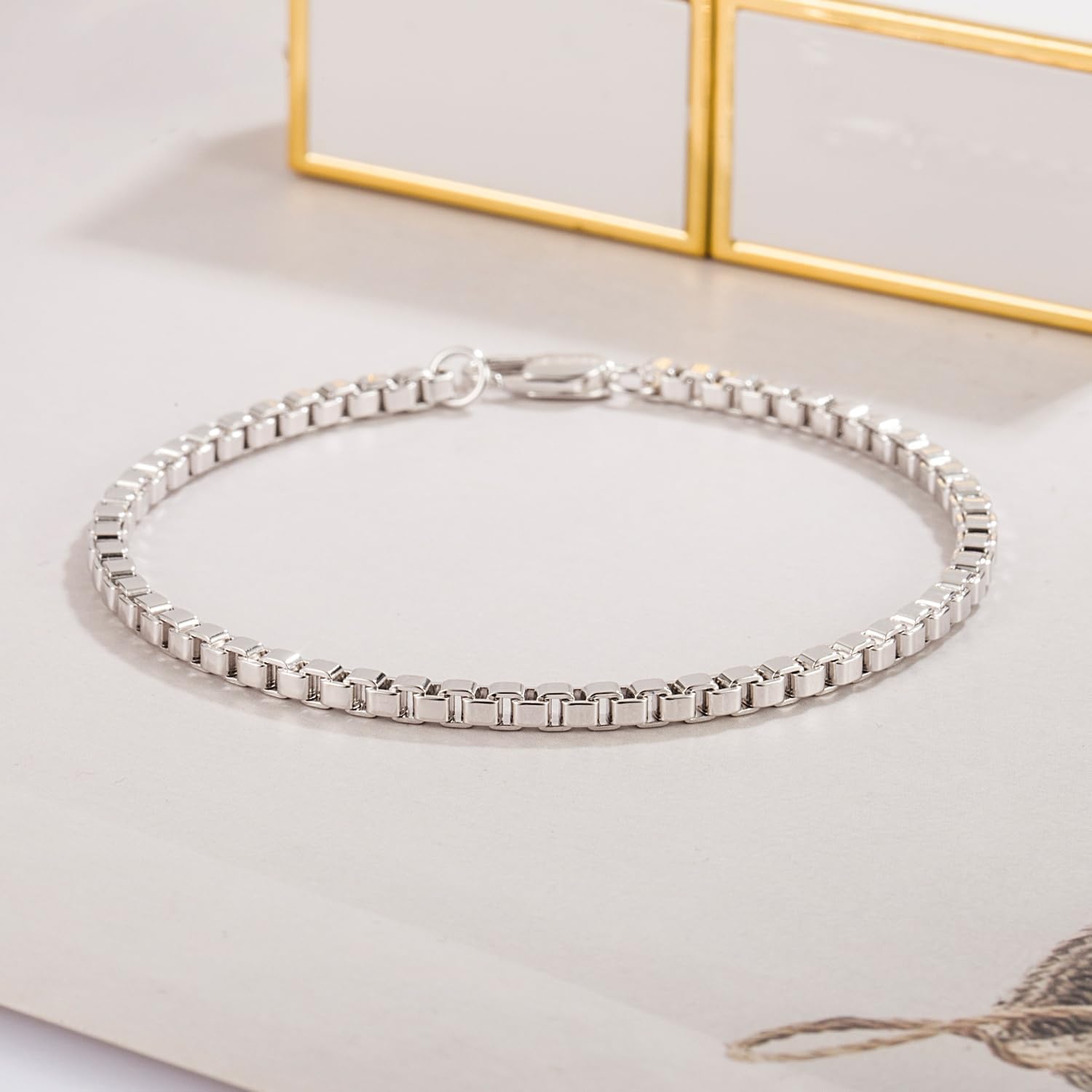 Dankadi 925 Sterling Silver Bracelet Men Women 3MM Square Rolo Link Round Box Chain 6.3" 6.7" 7" 7.5" 8" 8.5" 9" Bangle Unisex Jewelry Gift (Square, 5 inches) - Image 5