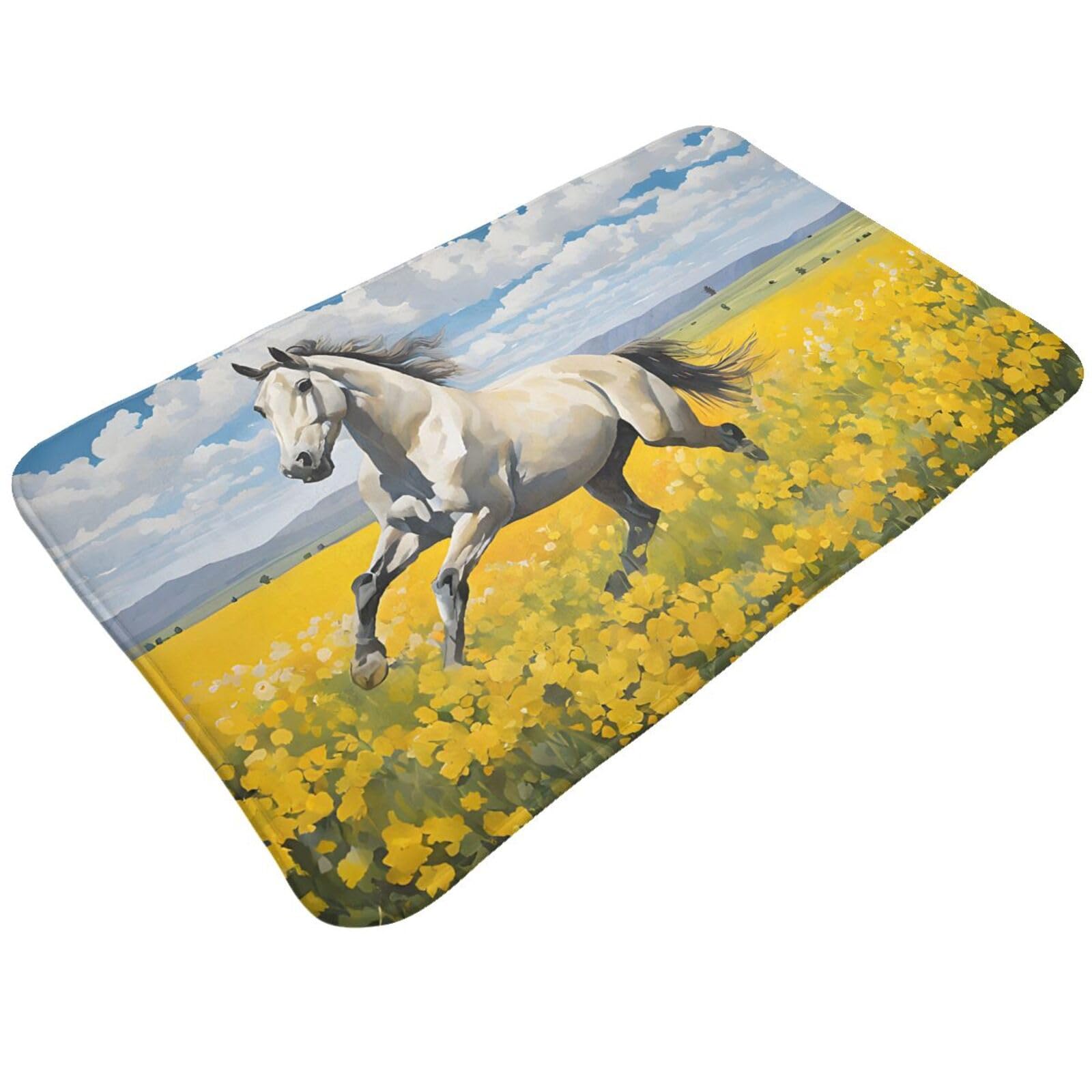 Horses Running Art Print Living Room Bathroom Kitchen Anti Slip and Absorbent Carpet, Indoor Entrance Door Muddy Floor Mat, Ultra Soft Washable Carpet 21x31.5 Inches