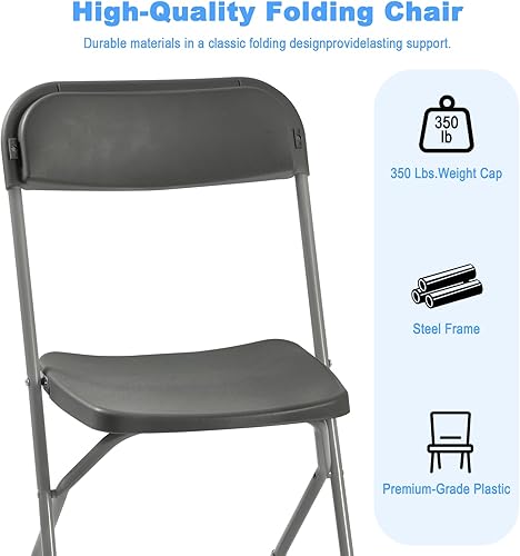 Miniatura 5 de Paquete de 10 sillas plegables de plástico, sillas de fiesta portátiles, asientos comerciales apilables con marco de acero para el hogar, oficina,