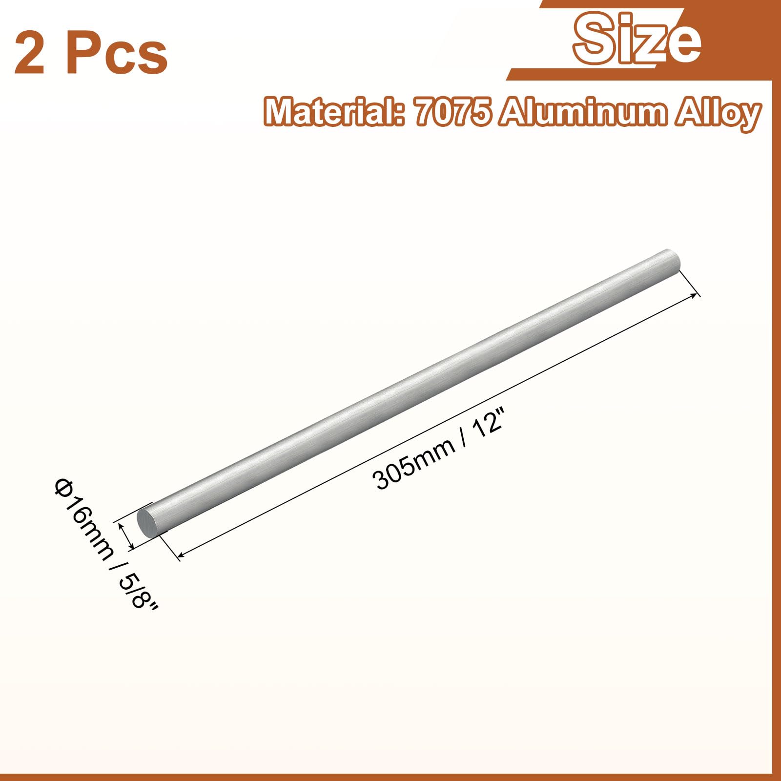QUARKZMAN 2Pcs Tige Ronde En Aluminium De 5/8"(16mm) De Diamètre, Longueur 12"(305mm) Tige Ronde En Aluminium 7075 Barre Pleine Pour Tournage Pour Industrie Construction Bricolage Artisanat