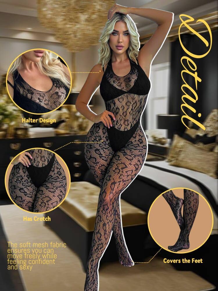 Buitifo Woman Lingerie Bodysuit Fishnet Stocking Leopard Full Body Jumpsuit Rave Outfits - Image 2