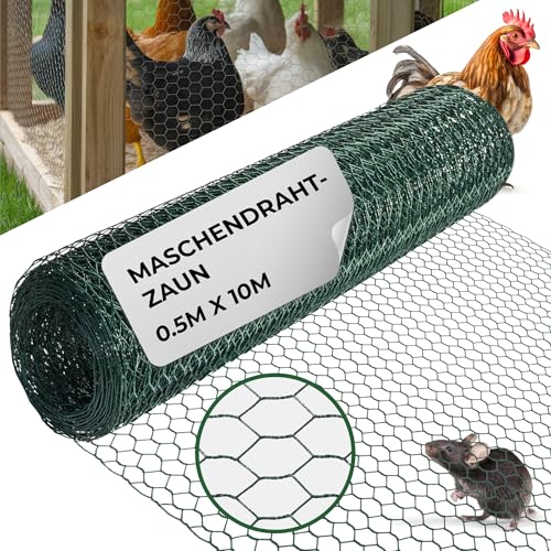 STREND PRO Maschendrahtzaun | PVC | 0,5m x 10m | 0,9 mm, 16mm HEX | Kaninchendraht, Hasendraht, Volierendraht für Garten & Tierhaltung | Hasengitter, Hühnerzaun, Gartenzaun