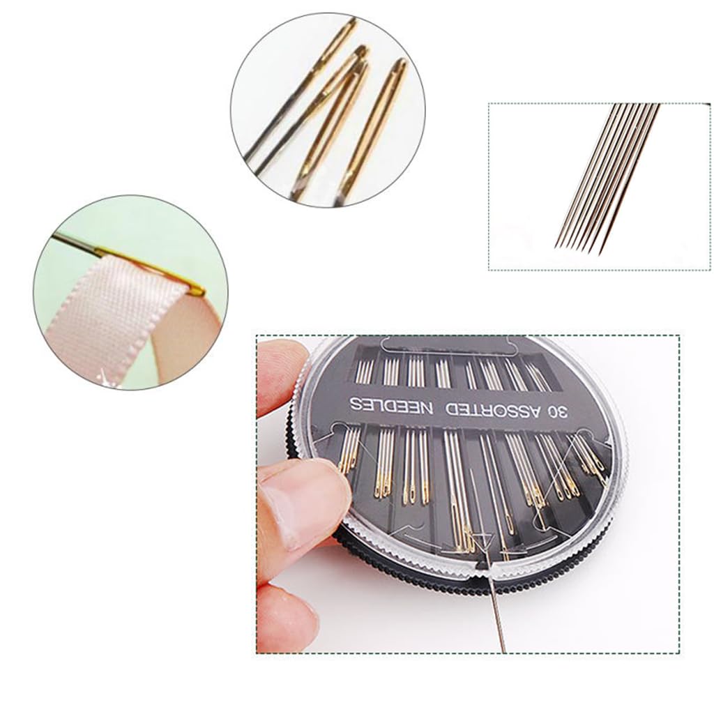Generic 30-Piece Hand Sewing Needles Set - Embroidery, Craft Quilting Needles with Gold Tail Stitches, Ideal for Leather, Denim, Silk, Canvas, and Cotton - includes Needle Plate Case, Black