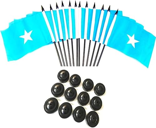 Miniatura 70 de Una docena de banderas y bases de escritorio Nauru, 12 banderas de poliéster en miniatura para oficina y pequeñas con 12 soportes negros Banderas