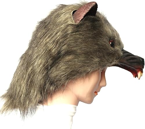 Miniatura 4 de Lobo loco media cabeza látex máscara unisex animal máscara ojos rojos iluminación