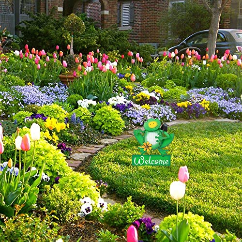 Yeahome Metal Frog Welcome Sign Garden Stakes, Outdoor Garden Decor For Outside Yard Art Spring Decor, Backyard Lawn Patio Decorations Garden Statues Farmhouse Rustic Decor For Backyard #TOP6