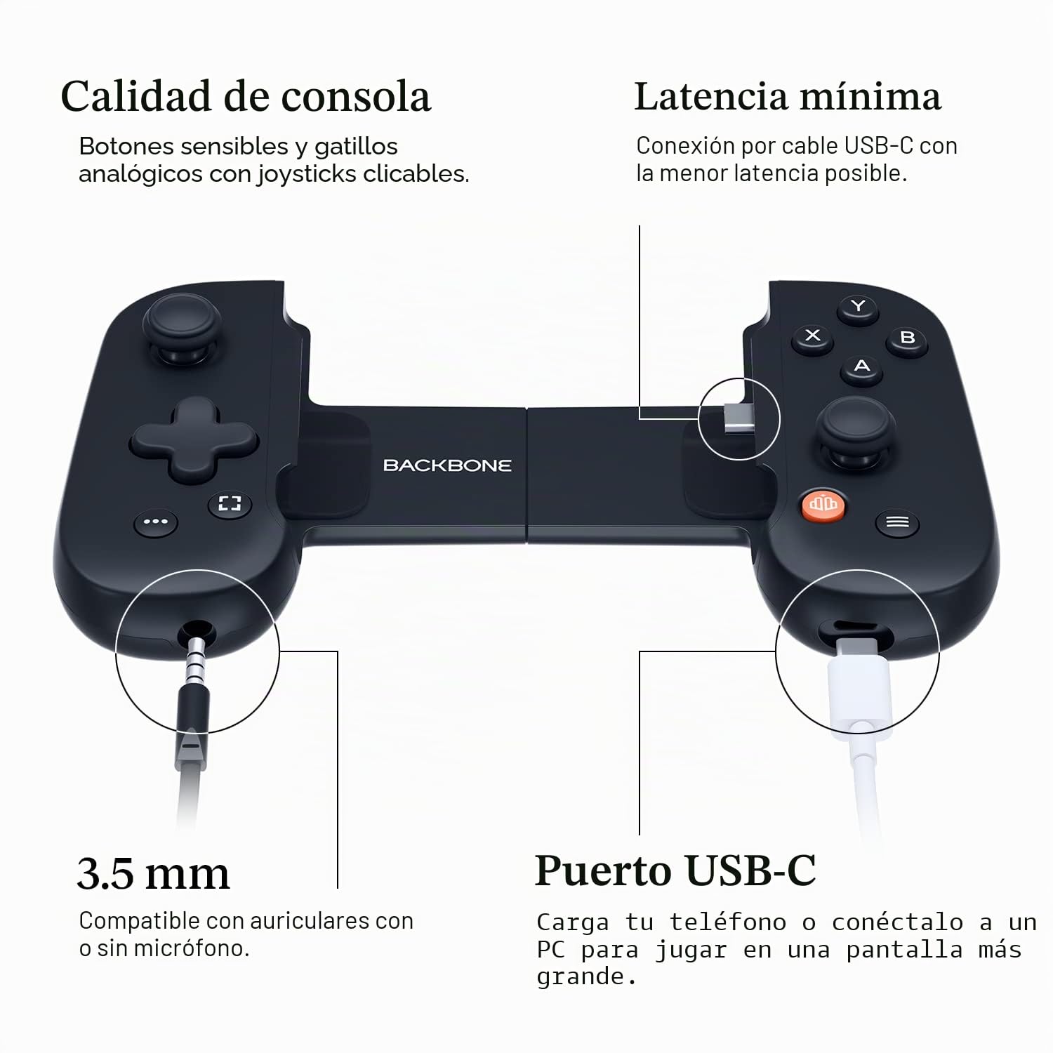 BACKBONE Mando de Juegos para móvil Android One y iPhone 15 Series (USB-C) - Convierte tu teléfono en una Consola de Juegos - Juega Xbox, PlayStation, Call of Duty, Roblox, Genshin Impact y más