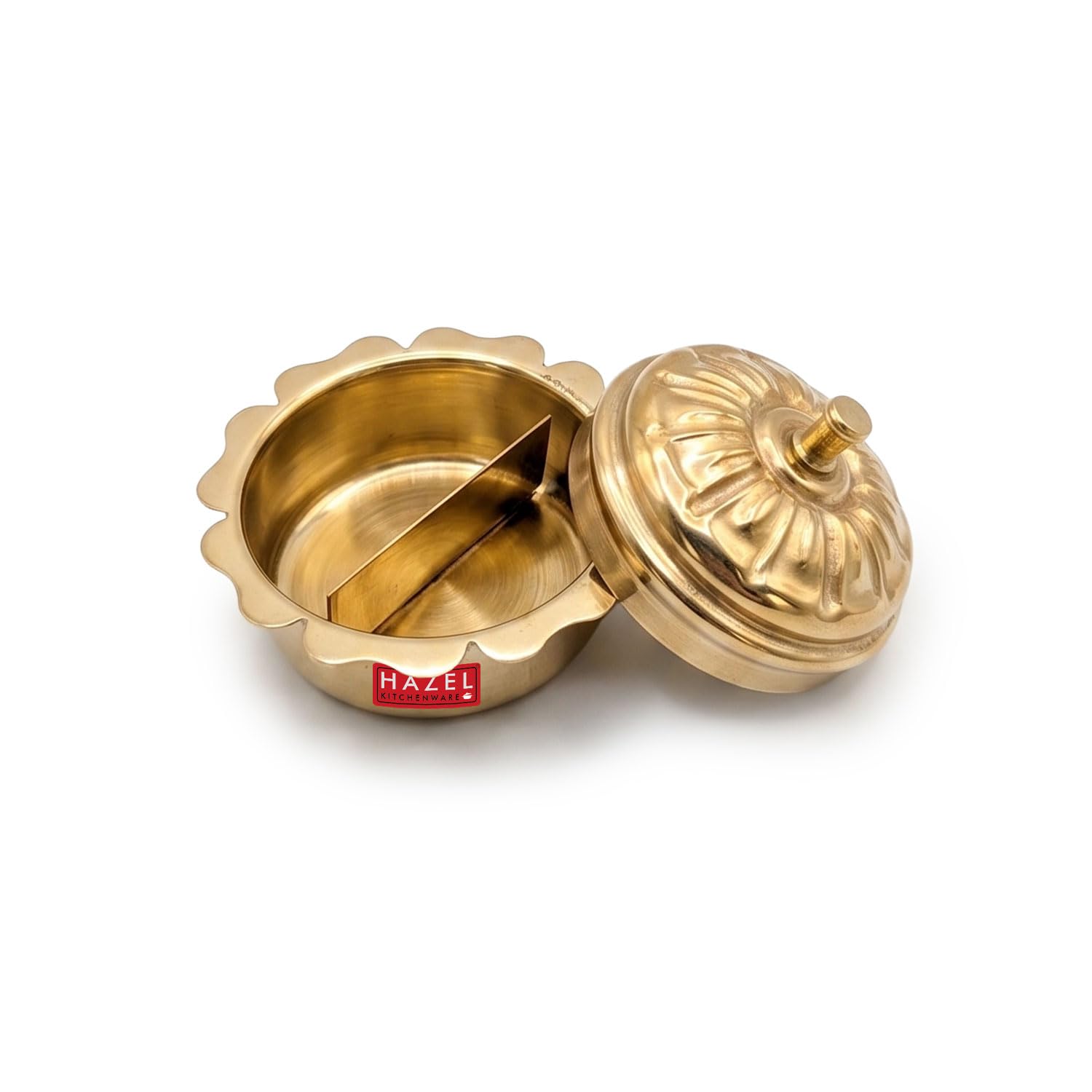 HAZEL Brass Kumkum Dabbi with Lid | Haldi Box Sindoor Container Flower Shape Edge | Pooja Storage Box for Mandir-image-35