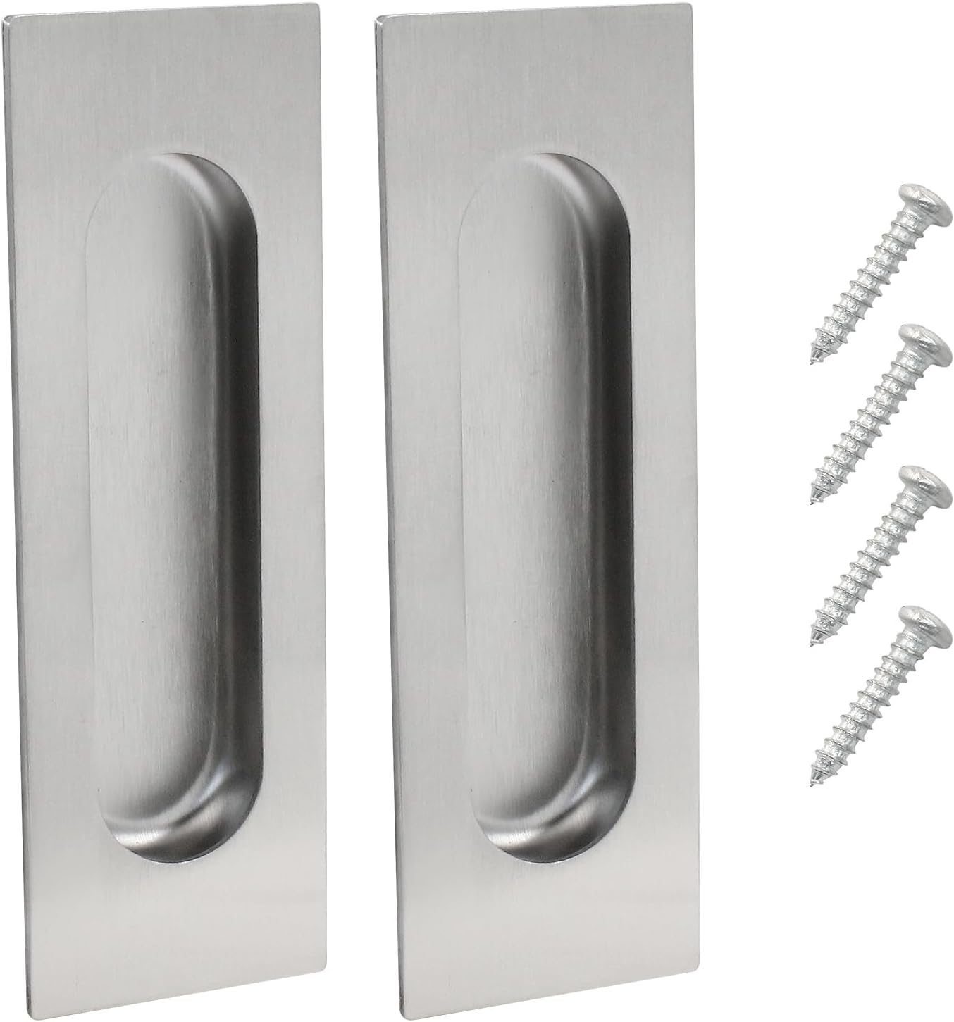 Jiozermi 4 Pack 4.72 Inch Recessed Pocket Door Handles, Brushed Nickel Stainless Steel Recessed Finger Flush Pulls Sliding Barn Door Handles for Patio Cabinet Closet