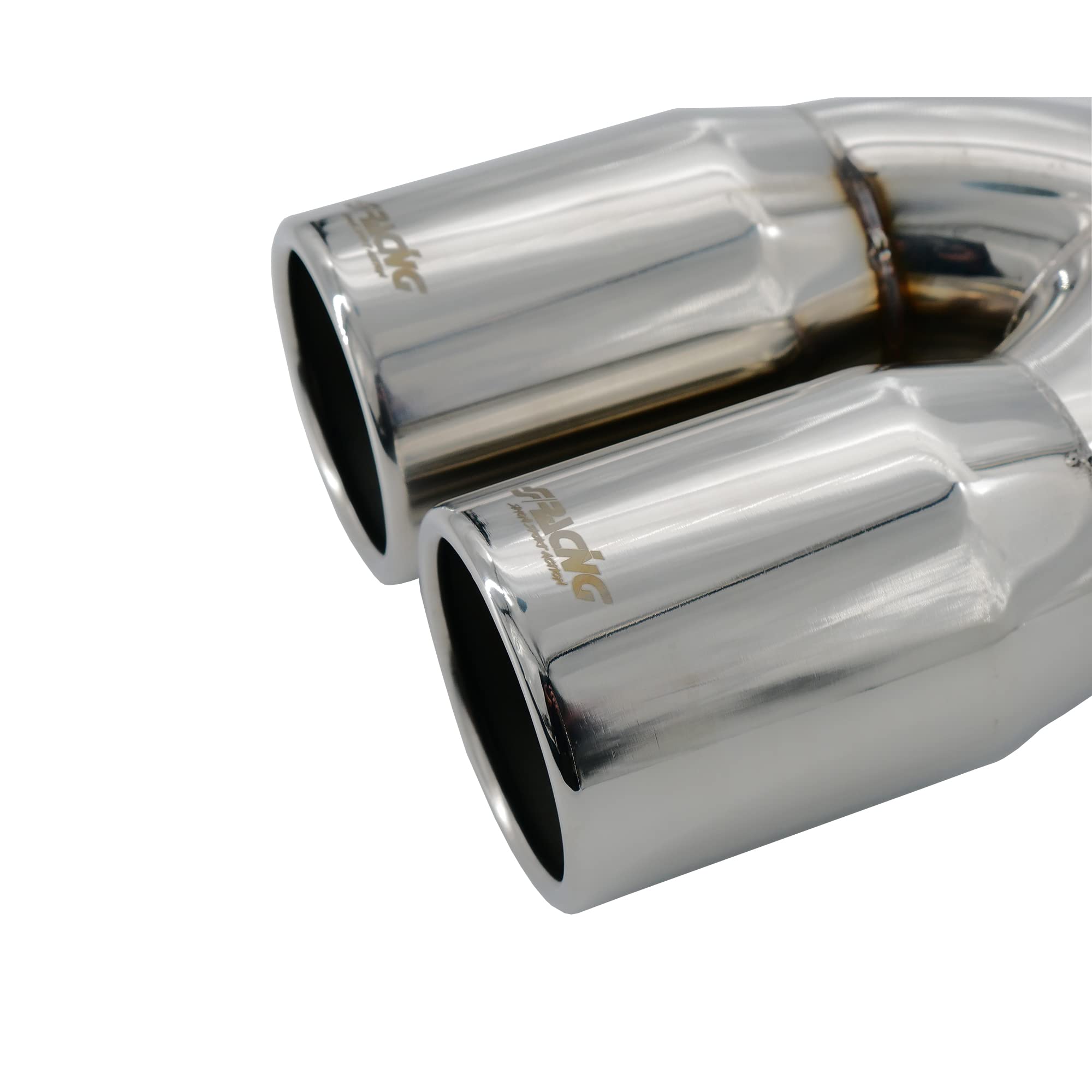 Simoni Racing Cola de Tubo de Escape Deportiva Doble Redonda Acero Inoxidable - Ø76xL230mm - Montaje ->61mm