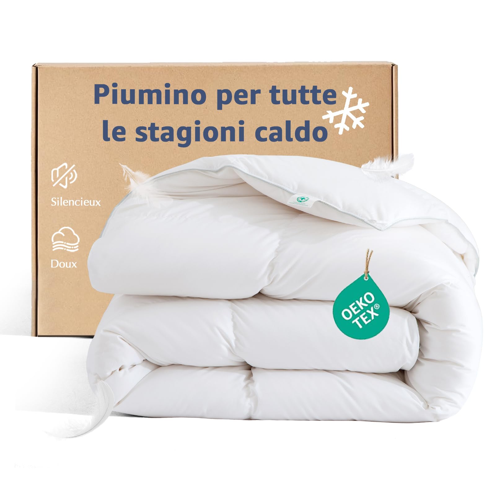 Oaken-Cat Piumino Caldo per tutto l'anno | Trapuntato e morbido in piuma e piumino | Traspirante | Oeko-Tex e RDS | Cotone | Bianco 240 × 260 cm