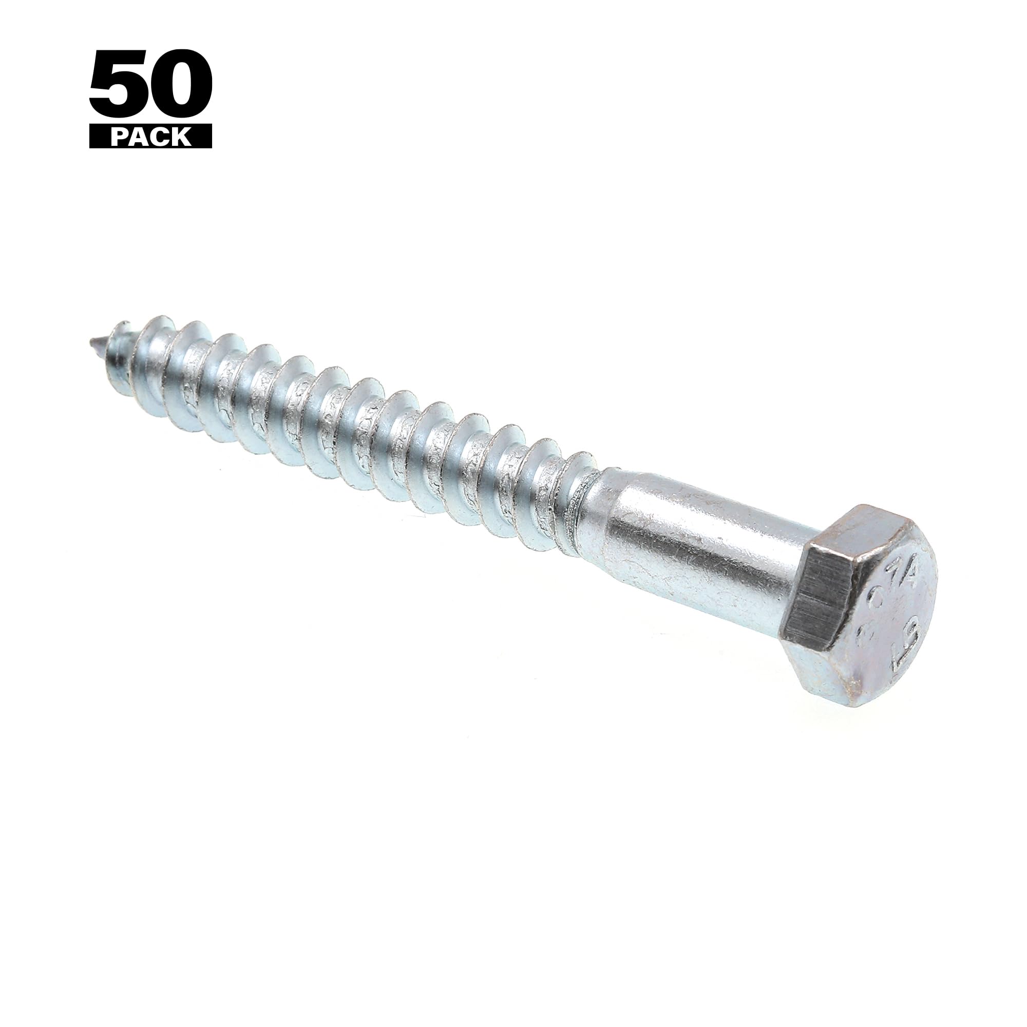 Lag Screws - 3/8in x 3in Zinc Plated Steel (50 Pack) -3 Lag Screws - 3/8in x 3in Zinc Plated Steel (50 Pack) -3