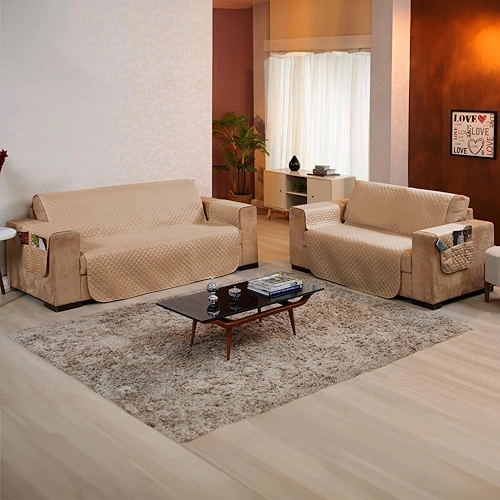 Kit Protetor de sofá 2 e 3 Lugares Tecido Macio com Elástico – Ideal para Casas com Pets e Crianças, Fácil de Lavar e Colocar, Custo-Benefício Incrível – FV Enxovais (Avelã, Kit 2 e 3 Lugares)