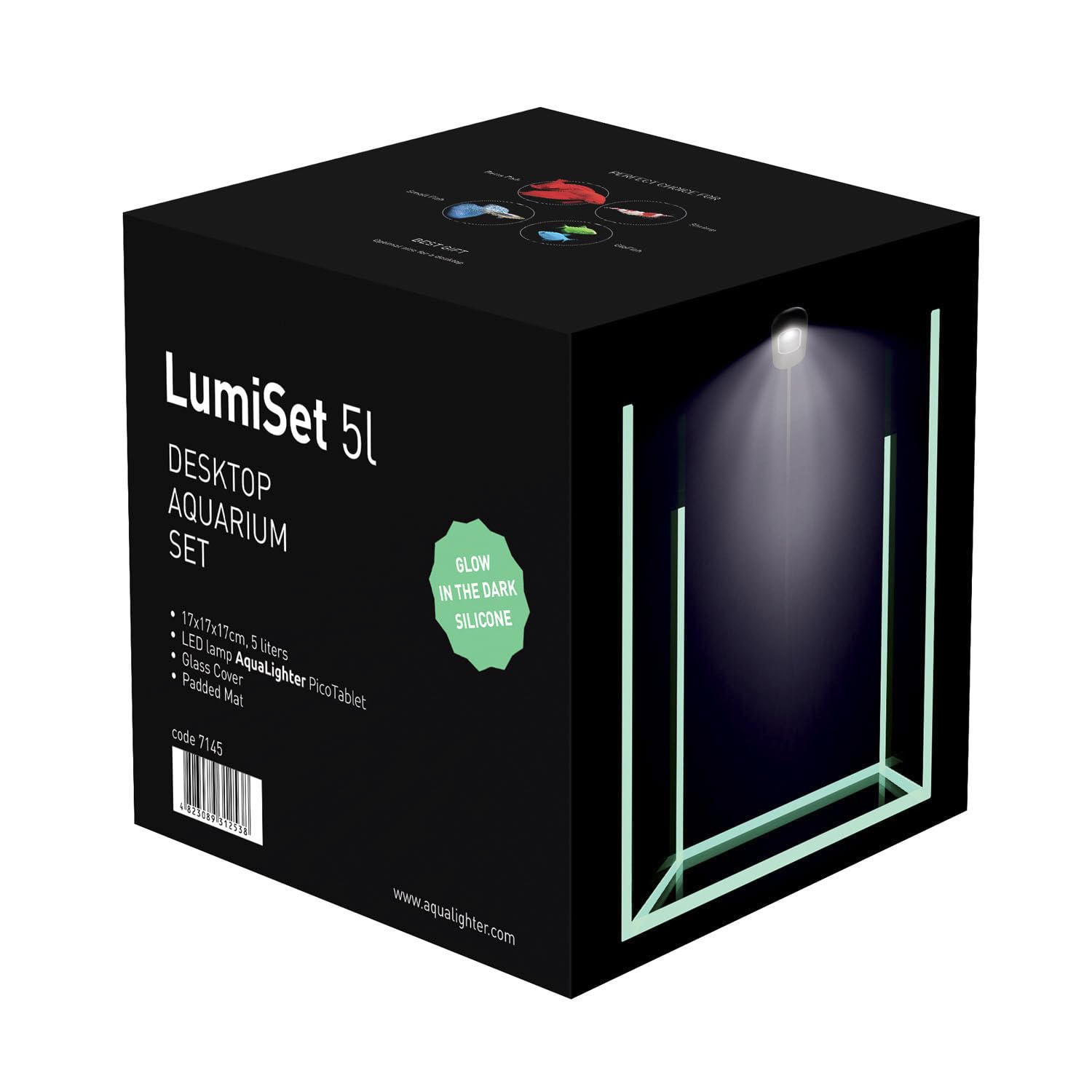 COLLAR AquaLighter LumiSet 5l - Nano-Aquarium mit Ultra-transparentem Glas mit leuchtenden Kanten - mit Abdeckscheibe, Unterlegmatte und LED-Beleuchtung