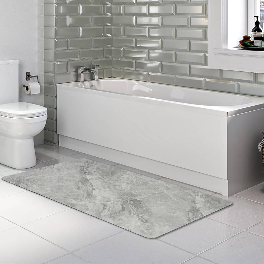 GOS-Bathroom Rug Mat Custom Size-Bath Mat Rug for Bathroom Non Slip Absorbent No Stains Quick Dry Bathroom Floor Mat Washable-Thin Bathmat Fit Under Door-Rubber Shower Rug, Light Gray Marble, 3' x 5'