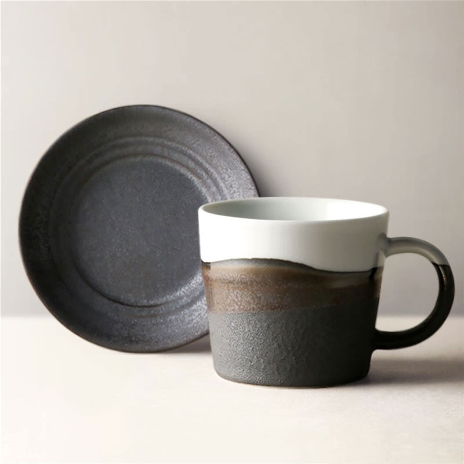 Taza de café Simple de cerámica con platillo, Taza Retro Hecha a Mano, Taza de té de la Tarde for el hogar, Taza de Pareja, Taza de Agua de Oficina (Color : A)