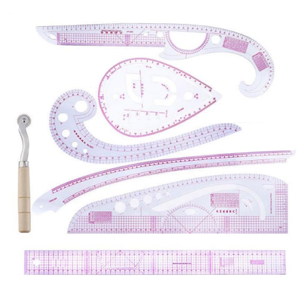 SEIWEI Set A, DIY Sewing Ruler Tailor Set, French Metric Plastic Curve Shaped Grading Rulers for Dressmaking Pattern Design, Bendable Drawing Template