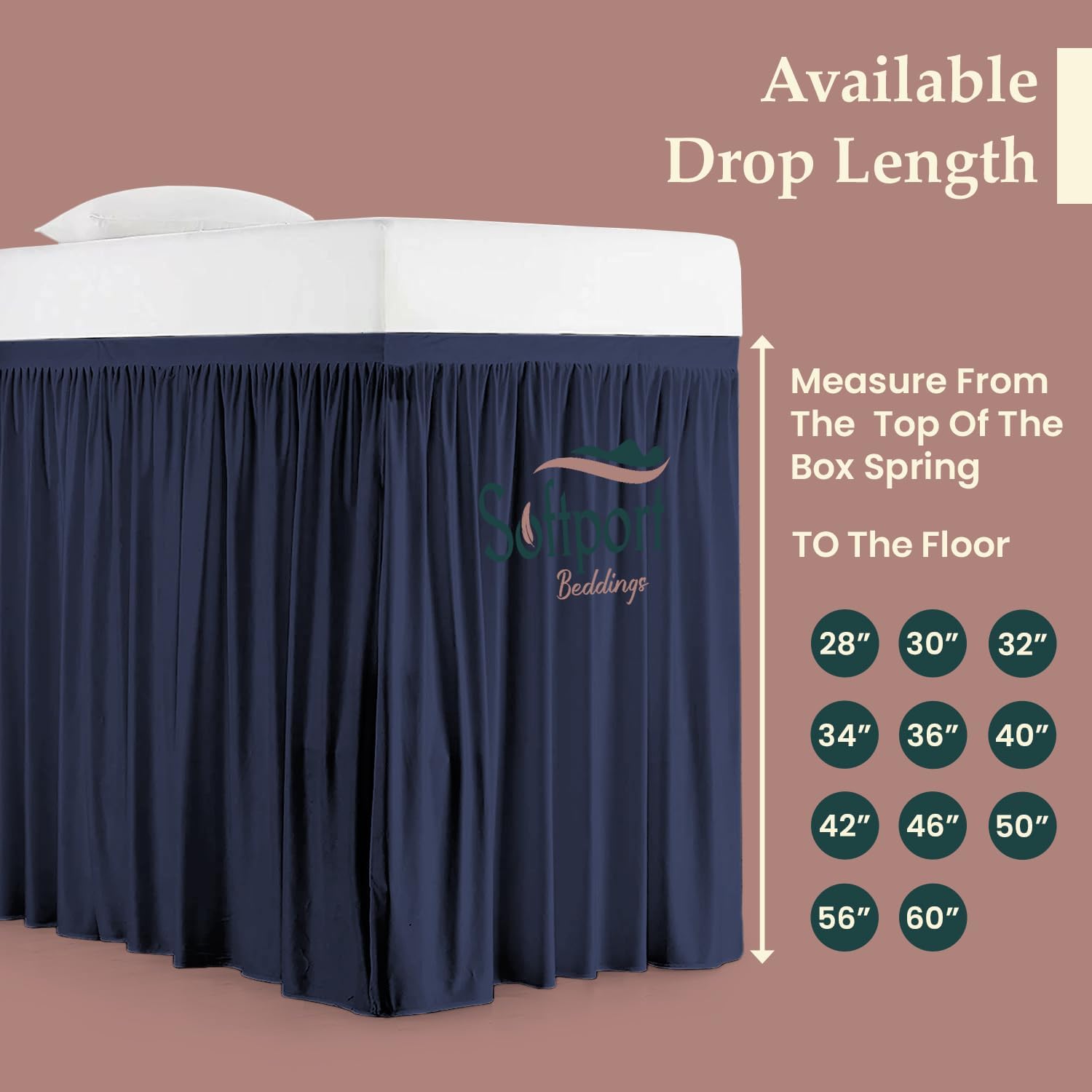 Dorm Room Bed Skirt - College Dorm Bed Skirt - Long Bed Skirt Dorm - Extra Long Dorm Room Bed Skirt - Elegant Design Brushed Microfiber - 1000 Series Bedskirts - Twin-XL - 30" Drop, Navy Blue