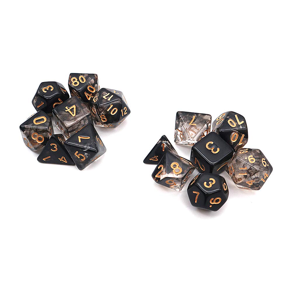 DollaTek Przezroczyste ko?ci wielo?cienne zestaw gier sto?owych ko?ci 2 zestawy ko?ci 2 x 7 (14 sztuk) Die Series D20 D12 D10 D8 D6 D4 DND DND RPG MTG podwójne kolory jeden kawa?ek (czarny)