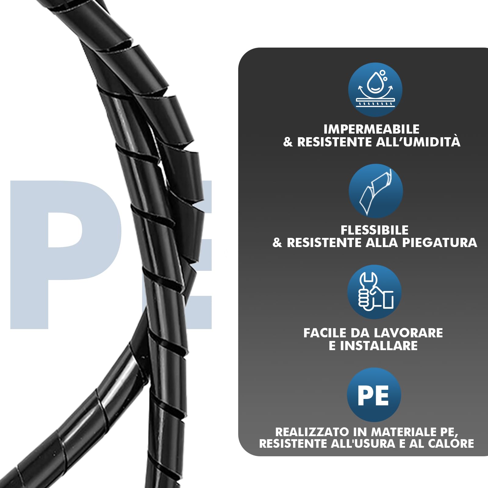 shinfly Raccogli Cavi 2×6 m (Ø 8mm+Ø 10mm), Guaina per Cavi a Spirale, Flessibil Spirale Cavi Elettrici, Guaina Spiralata per Fili TV PC, Gestione Cavi Casa e Ufficio, Colore Nero