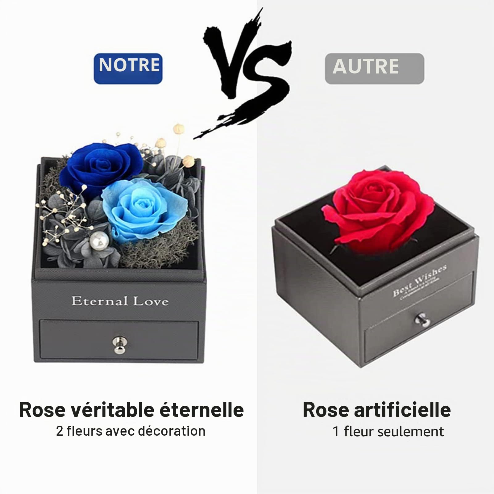 Cadeau Femme-2 Vraie Rose éternelle avec Collier, Anniversaire Saint Valentin Noël Fête des Mères Cadeaux pour sa Femme Maman Grand-Mère Amie