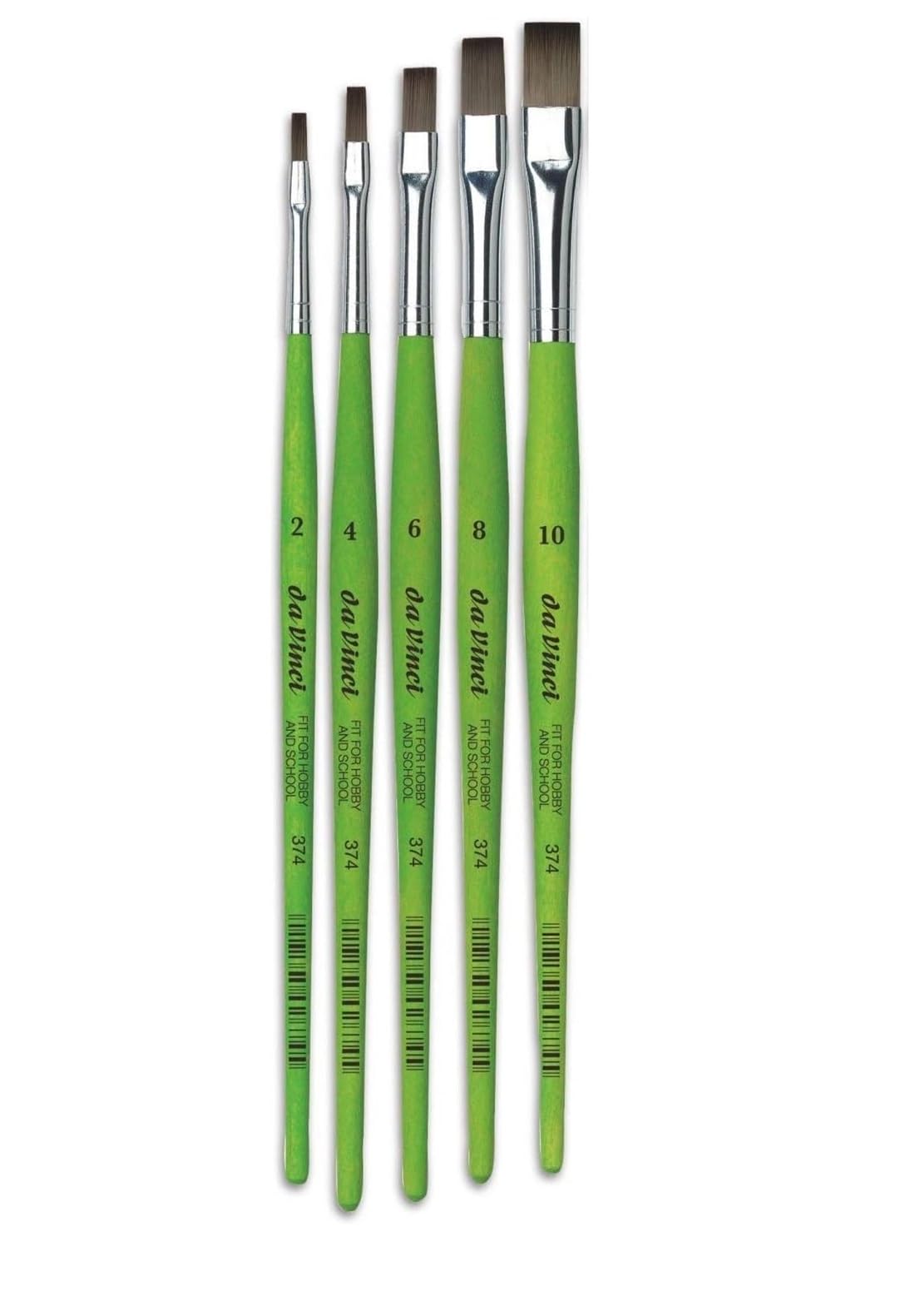 Da Vinci serie 374 pennello piatto, in fibra sintetica, verde, set 5pcs (2, 4, 6, 8, 10)