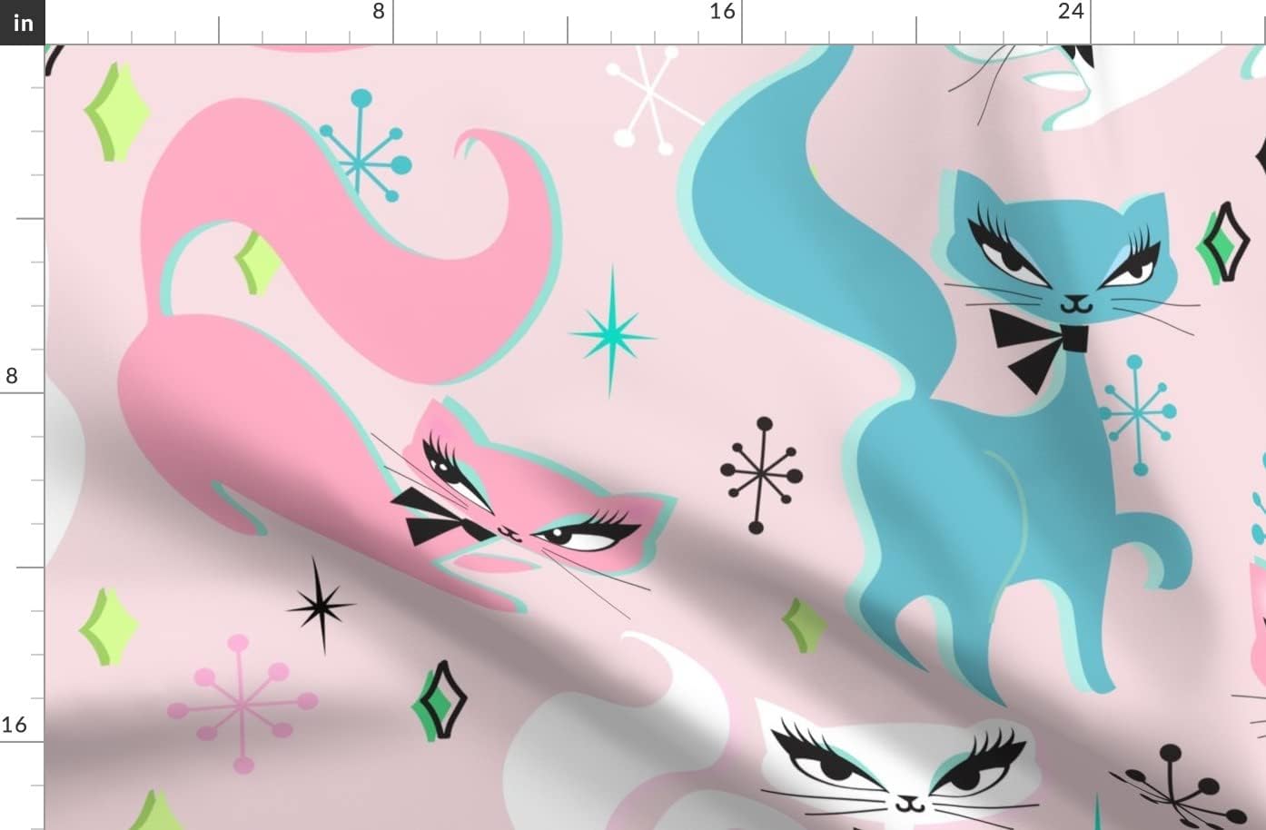 Spoonflower Fabric - Kittens Pink Large Scale Cats Cute Retro Vintage Art Printed on Organic Cotton Sateen Fabric by The Yard - Sewing Quilting Apparel Home Decor