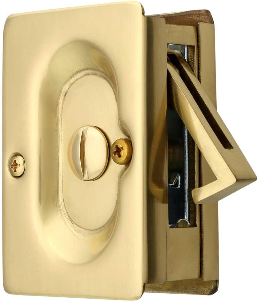 Premium Quality Mid-Century Pocket Door Privacy Lock Set in Polished Brass