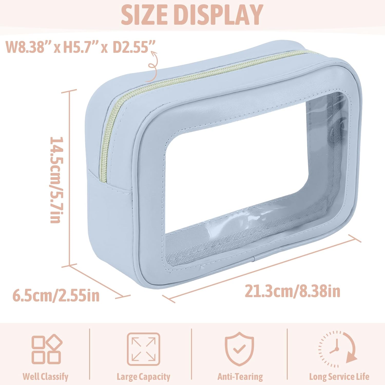 6PCS Clear Toiletry Bag,TSA Approved Travel Pouch with Zipper for Cosmetics and Toiletries，Diaper Bag Organizer Pouch Set, Purse Organizer and Clear Car Bag for Women and Kids