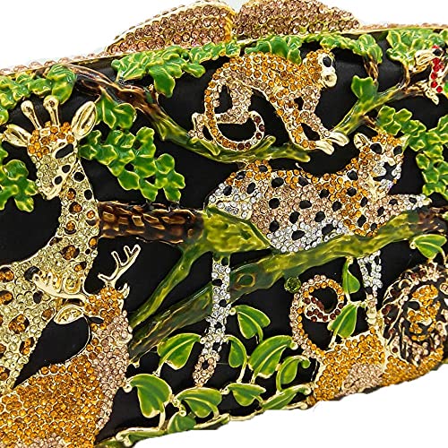 Image of Boutique De FGG Forest Jungle Animal World Crystal Clutch Purse for Women Formal Evening Bags Rhinestone Clutch Handbag,Mini