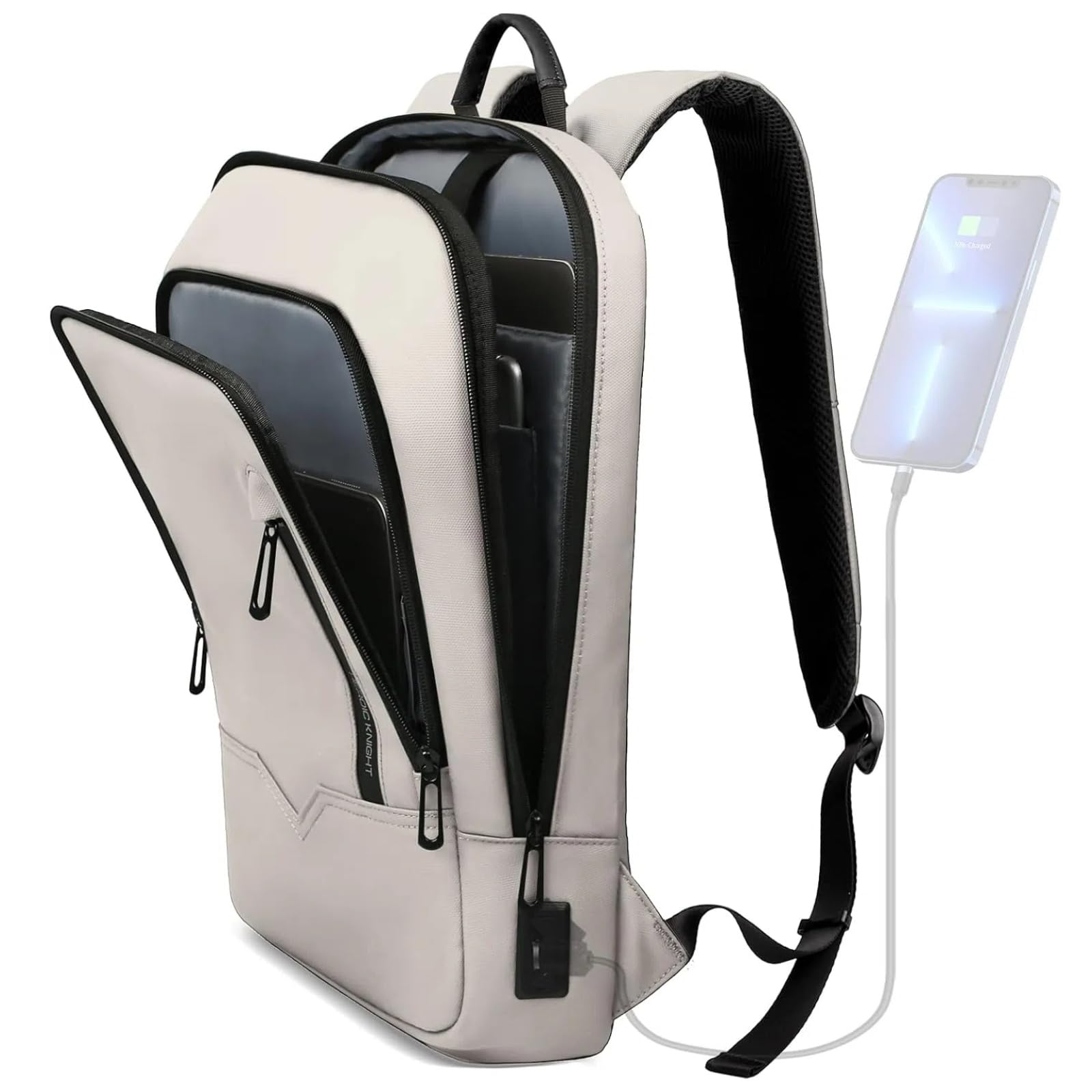 hk Backpack for Men Business Slim Backpack with USB Charger Computer Lightweight Anti-theft Travel (White, 17.3 Inch)