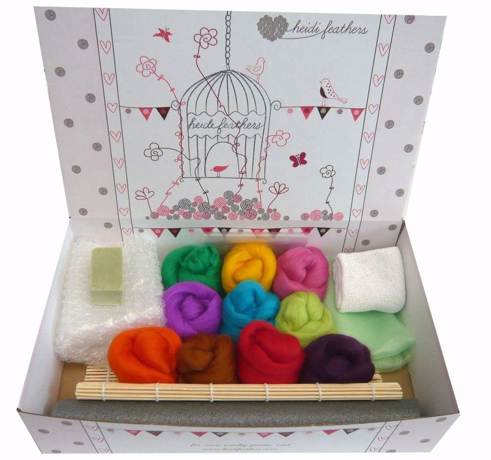 Heidifeathers Boxed Wet Felting Kit With Bright Merino Wool Heidifeathers® Wet Felting Kits (Boxed Wet Felting Kit With Bright Merino Wool)